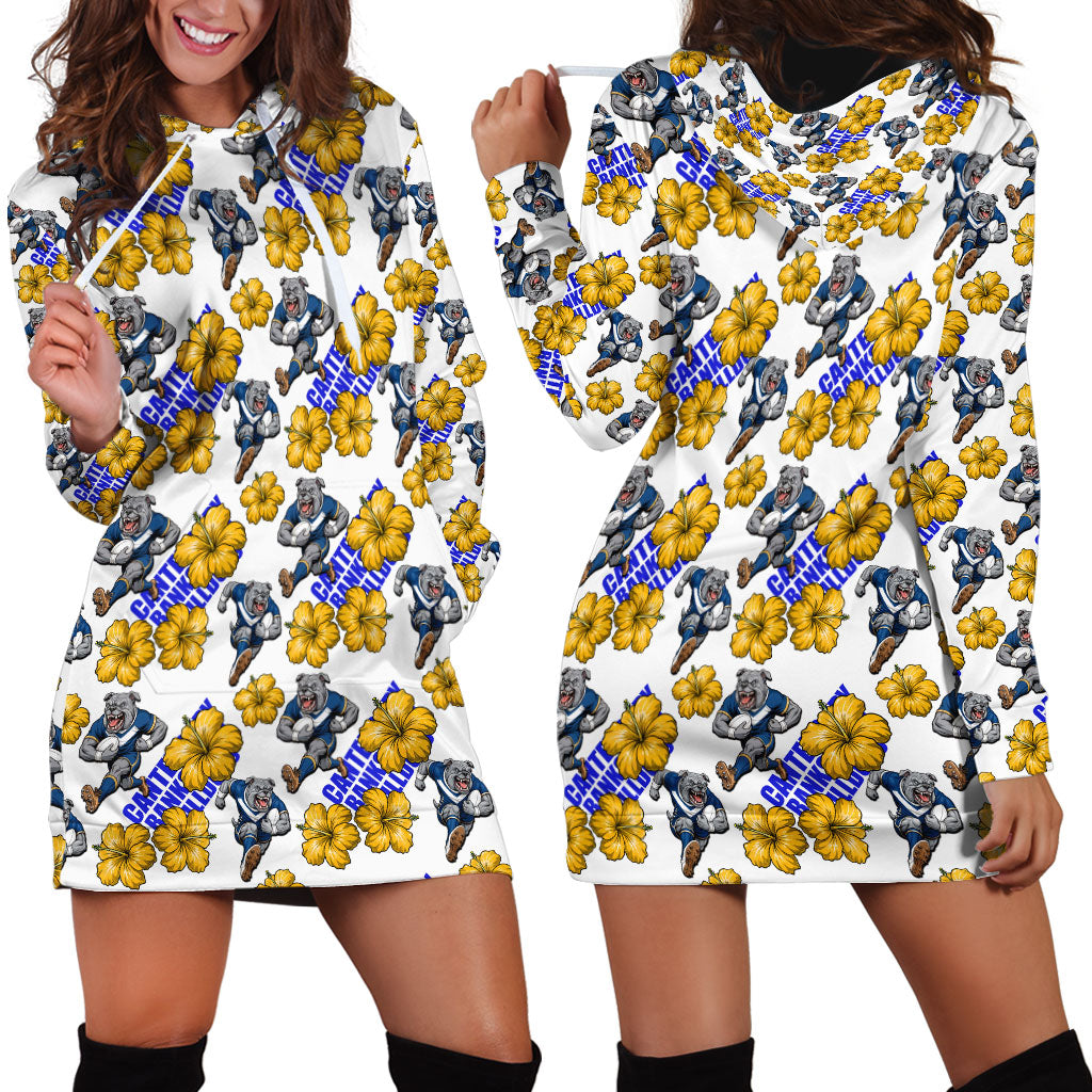 Canterbury-Bankstown Bulldogs Hoodie Dress Tropical Hibiscus Floral Seamless Rugby Mascot