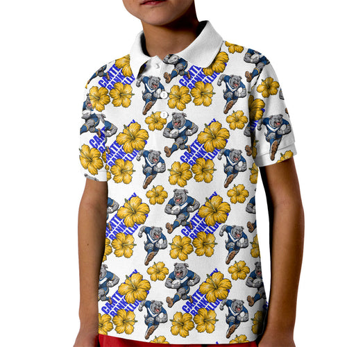 Canterbury-Bankstown Bulldogs Kid Polo Shirt Tropical Hibiscus Floral Seamless Rugby Mascot