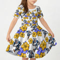 Canterbury-Bankstown Bulldogs Kid Short Sleeve Dress Tropical Hibiscus Floral Seamless Rugby Mascot