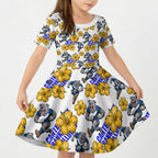 Canterbury-Bankstown Bulldogs Kid Short Sleeve Dress Tropical Hibiscus Floral Seamless Rugby Mascot