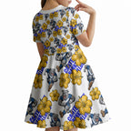 Canterbury-Bankstown Bulldogs Kid Short Sleeve Dress Tropical Hibiscus Floral Seamless Rugby Mascot