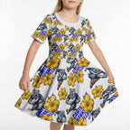 Canterbury-Bankstown Bulldogs Kid Short Sleeve Dress Tropical Hibiscus Floral Seamless Rugby Mascot
