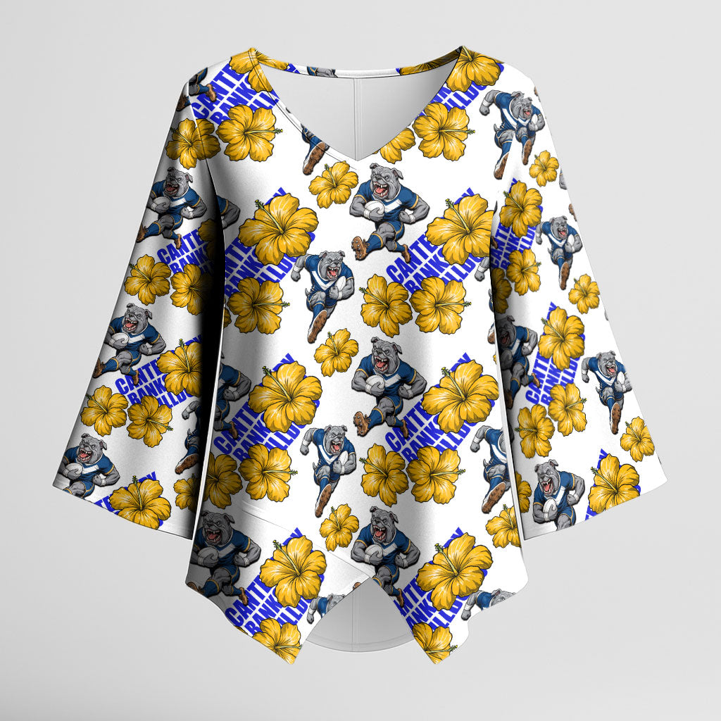 Canterbury-Bankstown Bulldogs Kimono Sleeve Blouse Tropical Hibiscus Floral Seamless Rugby Mascot