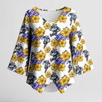 Canterbury-Bankstown Bulldogs Kimono Sleeve Blouse Tropical Hibiscus Floral Seamless Rugby Mascot