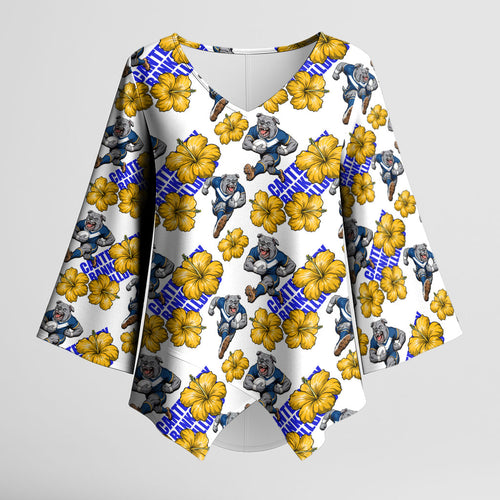 Canterbury-Bankstown Bulldogs Kimono Sleeve Blouse Tropical Hibiscus Floral Seamless Rugby Mascot