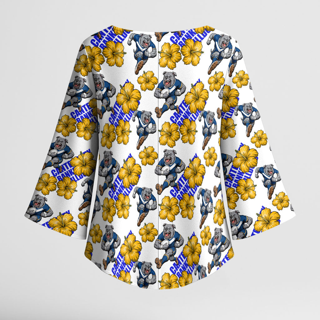 Canterbury-Bankstown Bulldogs Kimono Sleeve Blouse Tropical Hibiscus Floral Seamless Rugby Mascot