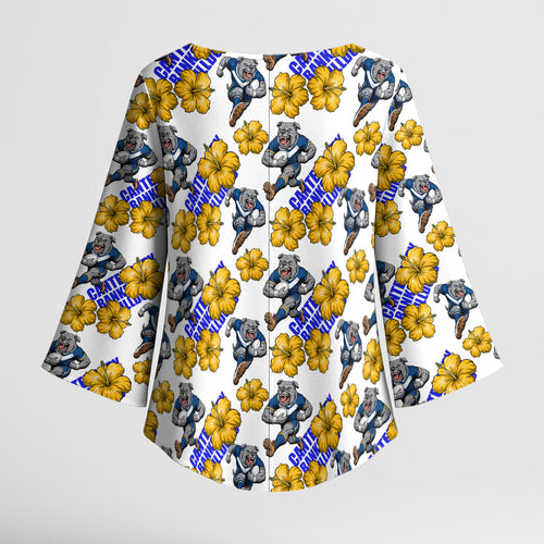 Canterbury-Bankstown Bulldogs Kimono Sleeve Blouse Tropical Hibiscus Floral Seamless Rugby Mascot