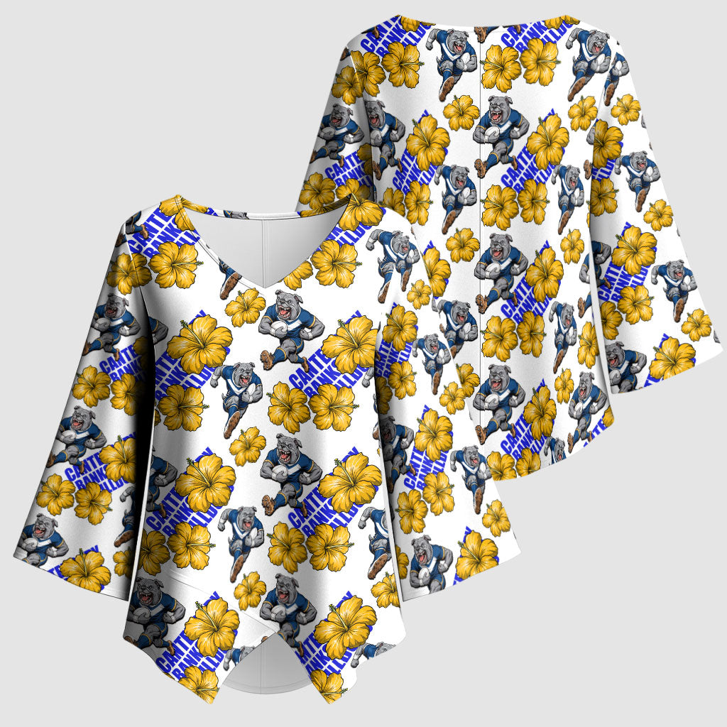 Canterbury-Bankstown Bulldogs Kimono Sleeve Blouse Tropical Hibiscus Floral Seamless Rugby Mascot