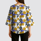 Canterbury-Bankstown Bulldogs Kimono Sleeve Blouse Tropical Hibiscus Floral Seamless Rugby Mascot