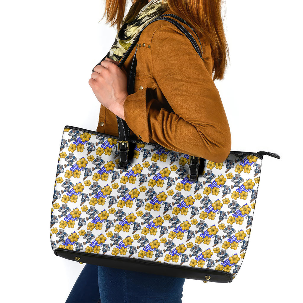 Canterbury-Bankstown Bulldogs Leather Tote Bag Tropical Hibiscus Floral Seamless Rugby Mascot