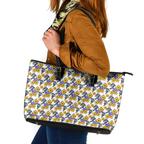 Canterbury-Bankstown Bulldogs Leather Tote Bag Tropical Hibiscus Floral Seamless Rugby Mascot