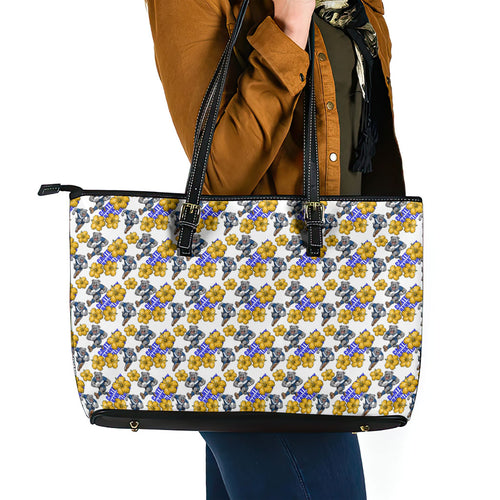 Canterbury-Bankstown Bulldogs Leather Tote Bag Tropical Hibiscus Floral Seamless Rugby Mascot