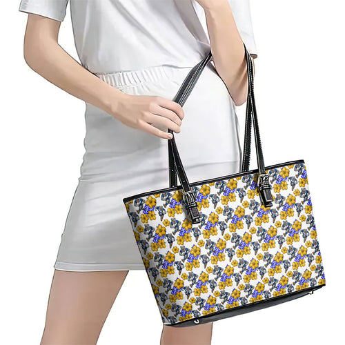 Canterbury-Bankstown Bulldogs Leather Tote Bag Tropical Hibiscus Floral Seamless Rugby Mascot