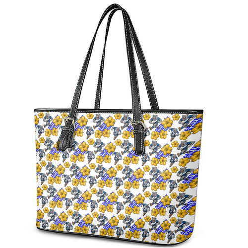 Canterbury-Bankstown Bulldogs Leather Tote Bag Tropical Hibiscus Floral Seamless Rugby Mascot