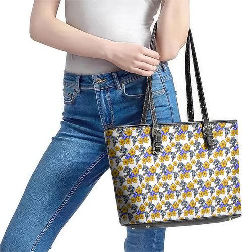 Canterbury-Bankstown Bulldogs Leather Tote Bag Tropical Hibiscus Floral Seamless Rugby Mascot