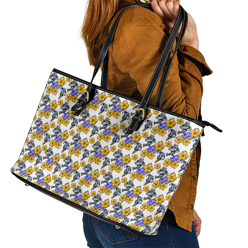 Canterbury-Bankstown Bulldogs Leather Tote Bag Tropical Hibiscus Floral Seamless Rugby Mascot