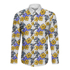 Canterbury-Bankstown Bulldogs Long Sleeve Button Shirt Tropical Hibiscus Floral Seamless Rugby Mascot