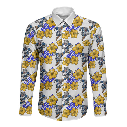 Canterbury-Bankstown Bulldogs Long Sleeve Button Shirt Tropical Hibiscus Floral Seamless Rugby Mascot