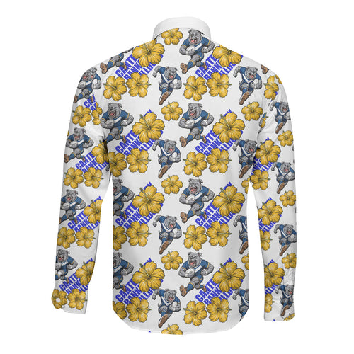 Canterbury-Bankstown Bulldogs Long Sleeve Button Shirt Tropical Hibiscus Floral Seamless Rugby Mascot