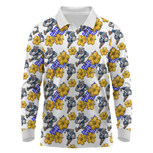 Canterbury-Bankstown Bulldogs Long Sleeve Polo Shirt Tropical Hibiscus Floral Seamless Rugby Mascot