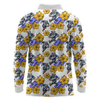 Canterbury-Bankstown Bulldogs Long Sleeve Polo Shirt Tropical Hibiscus Floral Seamless Rugby Mascot