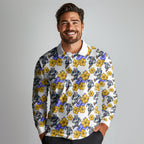 Canterbury-Bankstown Bulldogs Long Sleeve Polo Shirt Tropical Hibiscus Floral Seamless Rugby Mascot