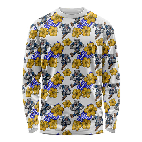 Canterbury-Bankstown Bulldogs Long Sleeve Shirt Tropical Hibiscus Floral Seamless Rugby Mascot