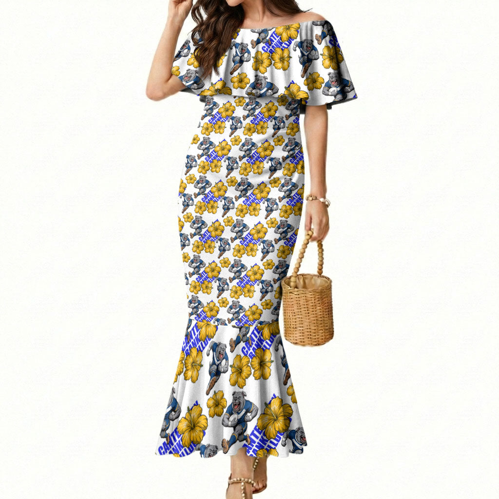 Canterbury-Bankstown Bulldogs Mermaid Dress Tropical Hibiscus Floral Seamless Rugby Mascot
