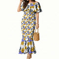 Canterbury-Bankstown Bulldogs Mermaid Dress Tropical Hibiscus Floral Seamless Rugby Mascot