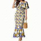 Canterbury-Bankstown Bulldogs Mermaid Dress Tropical Hibiscus Floral Seamless Rugby Mascot