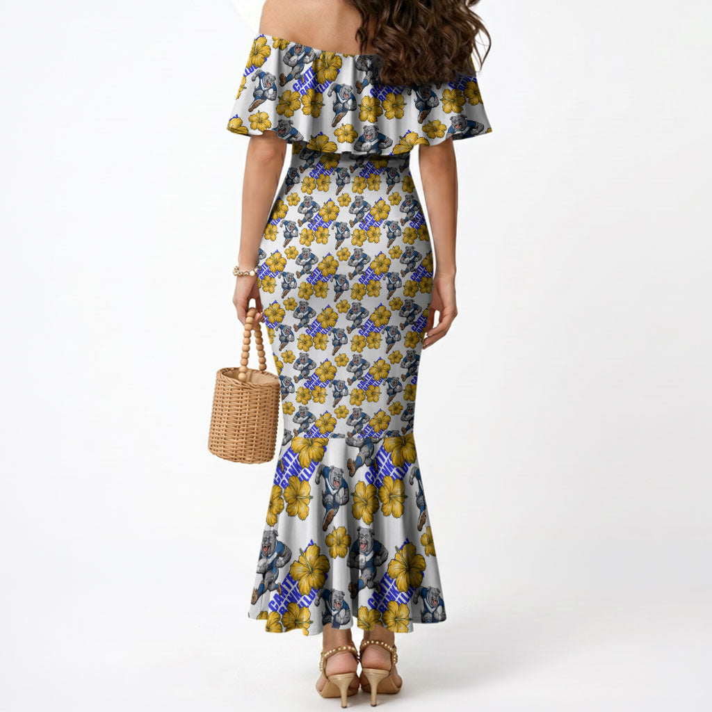 Canterbury-Bankstown Bulldogs Mermaid Dress Tropical Hibiscus Floral Seamless Rugby Mascot