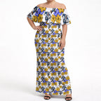 Canterbury-Bankstown Bulldogs Off Shoulder Maxi Dress Tropical Hibiscus Floral Seamless Rugby Mascot