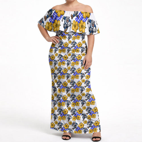 Canterbury-Bankstown Bulldogs Off Shoulder Maxi Dress Tropical Hibiscus Floral Seamless Rugby Mascot