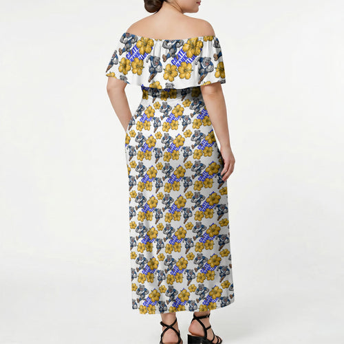 Canterbury-Bankstown Bulldogs Off Shoulder Maxi Dress Tropical Hibiscus Floral Seamless Rugby Mascot