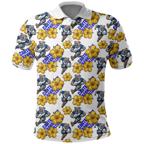 Canterbury-Bankstown Bulldogs Polo Shirt Tropical Hibiscus Floral Seamless Rugby Mascot