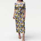 Canterbury-Bankstown Bulldogs Puletasi Tropical Hibiscus Floral Seamless Rugby Mascot