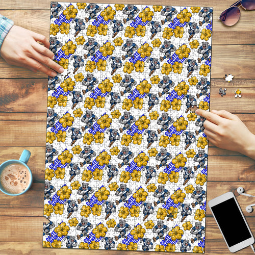 Canterbury-Bankstown Bulldogs Puzzle Tropical Hibiscus Floral Seamless Rugby Mascot