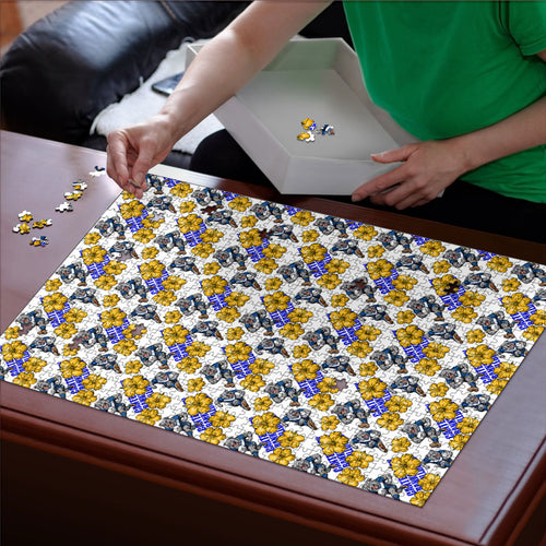 Canterbury-Bankstown Bulldogs Puzzle Tropical Hibiscus Floral Seamless Rugby Mascot
