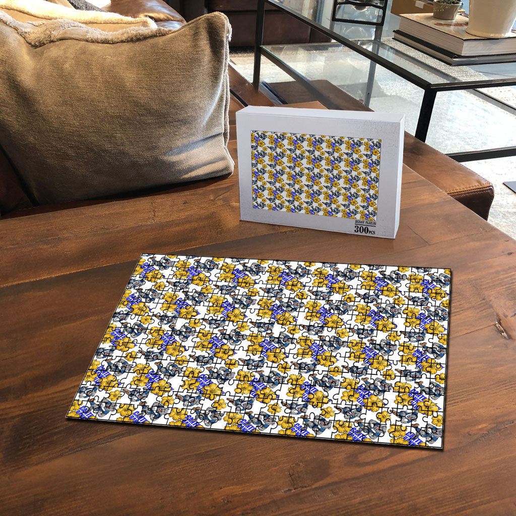 Canterbury-Bankstown Bulldogs Puzzle Tropical Hibiscus Floral Seamless Rugby Mascot