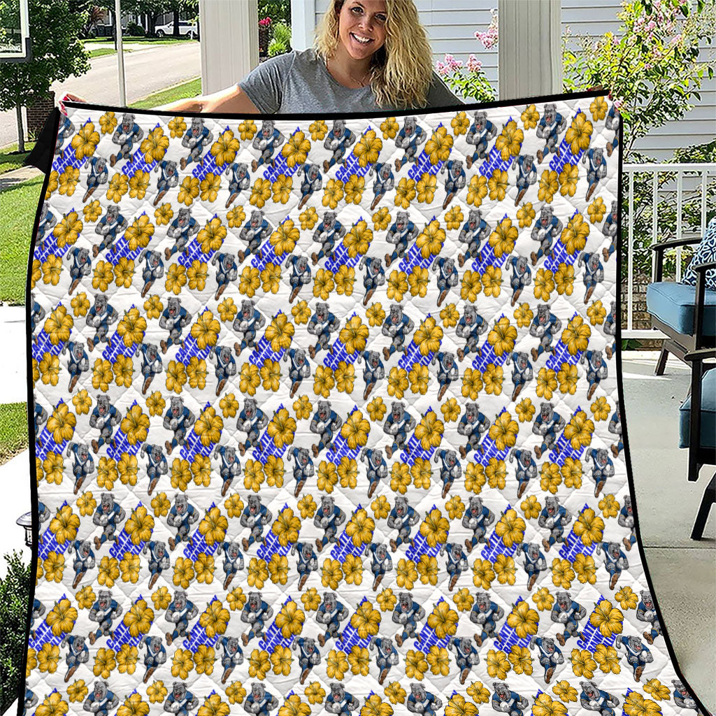 Canterbury-Bankstown Bulldogs Quilt Tropical Hibiscus Floral Seamless Rugby Mascot