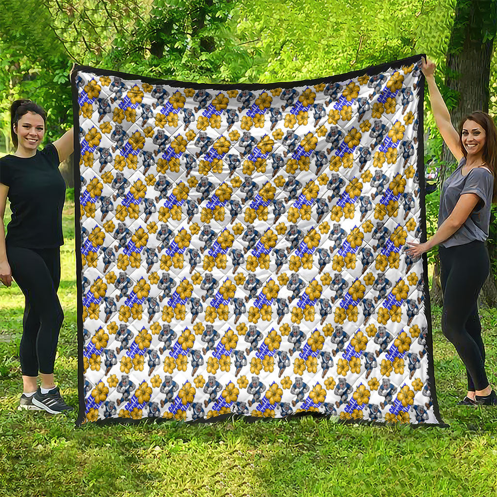 Canterbury-Bankstown Bulldogs Quilt Tropical Hibiscus Floral Seamless Rugby Mascot