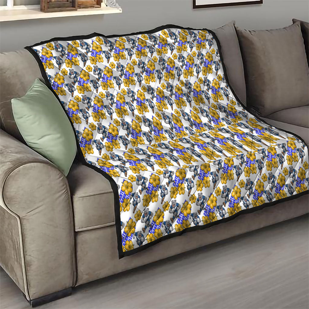 Canterbury-Bankstown Bulldogs Quilt Tropical Hibiscus Floral Seamless Rugby Mascot