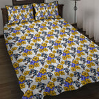 Canterbury-Bankstown Bulldogs Quilt Bed Set Tropical Hibiscus Floral Seamless Rugby Mascot