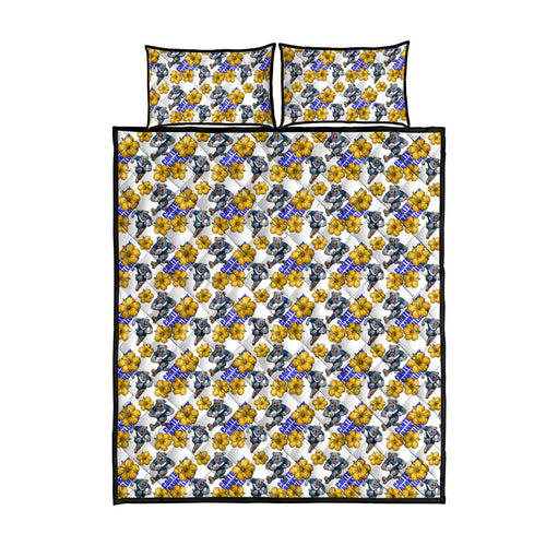 Canterbury-Bankstown Bulldogs Quilt Bed Set Tropical Hibiscus Floral Seamless Rugby Mascot