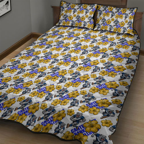 Canterbury-Bankstown Bulldogs Quilt Bed Set Tropical Hibiscus Floral Seamless Rugby Mascot