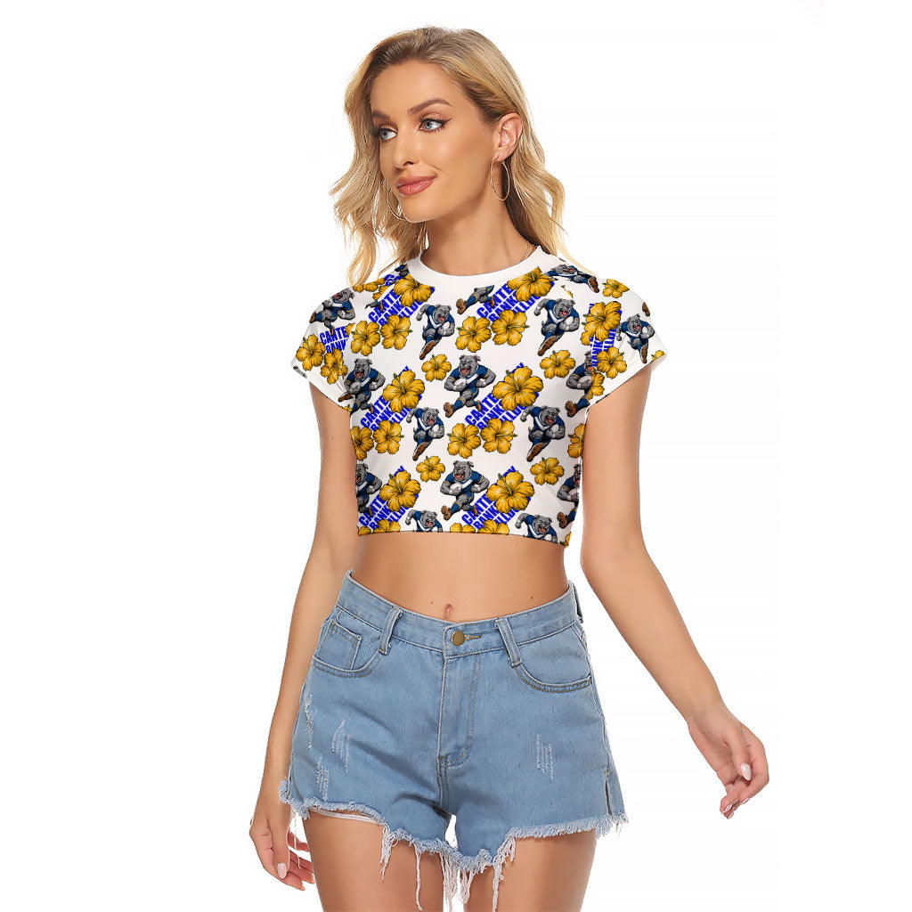 Canterbury-Bankstown Bulldogs Raglan Cropped T Shirt Tropical Hibiscus Floral Seamless Rugby Mascot
