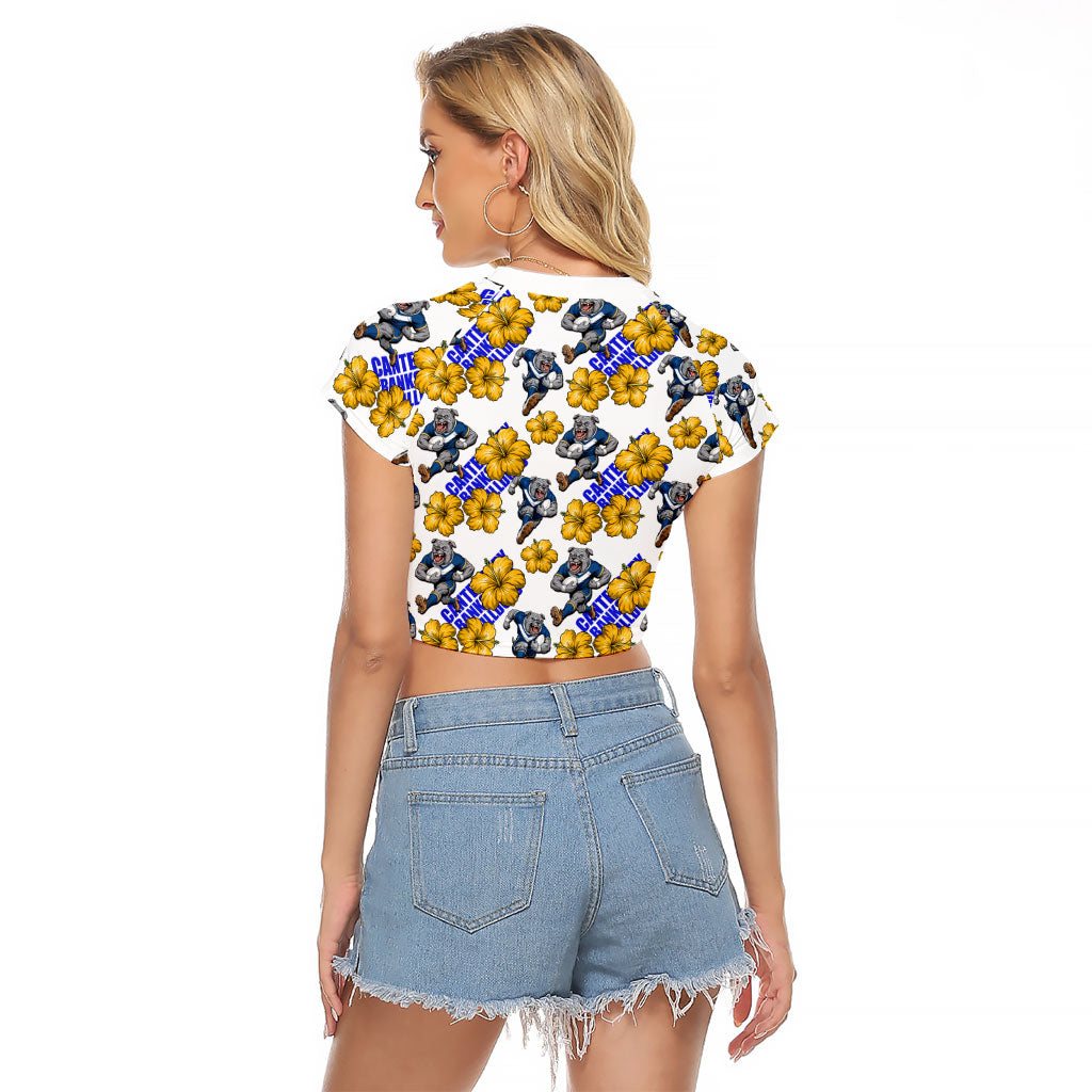 Canterbury-Bankstown Bulldogs Raglan Cropped T Shirt Tropical Hibiscus Floral Seamless Rugby Mascot