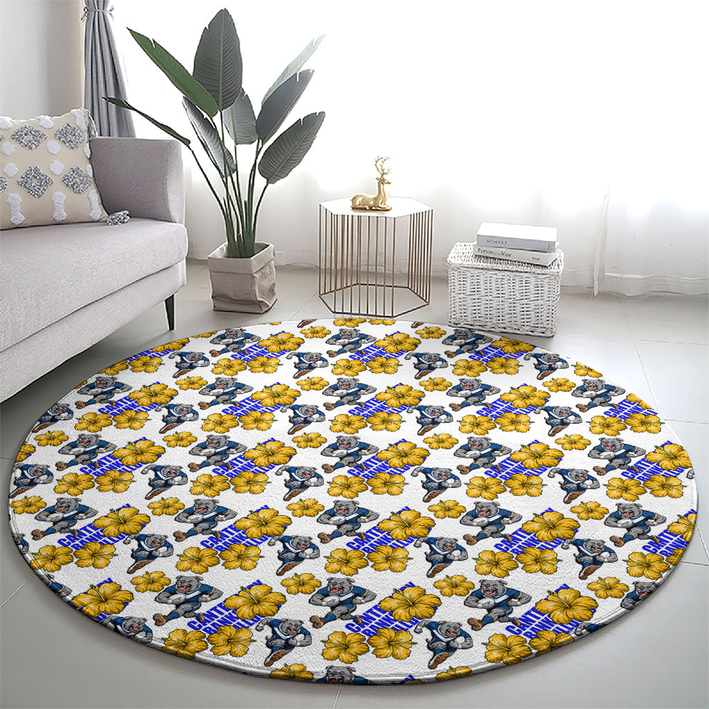 Canterbury-Bankstown Bulldogs Round Carpet Tropical Hibiscus Floral Seamless Rugby Mascot