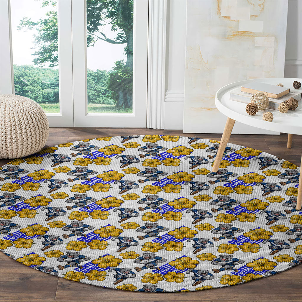 Canterbury-Bankstown Bulldogs Round Carpet Tropical Hibiscus Floral Seamless Rugby Mascot