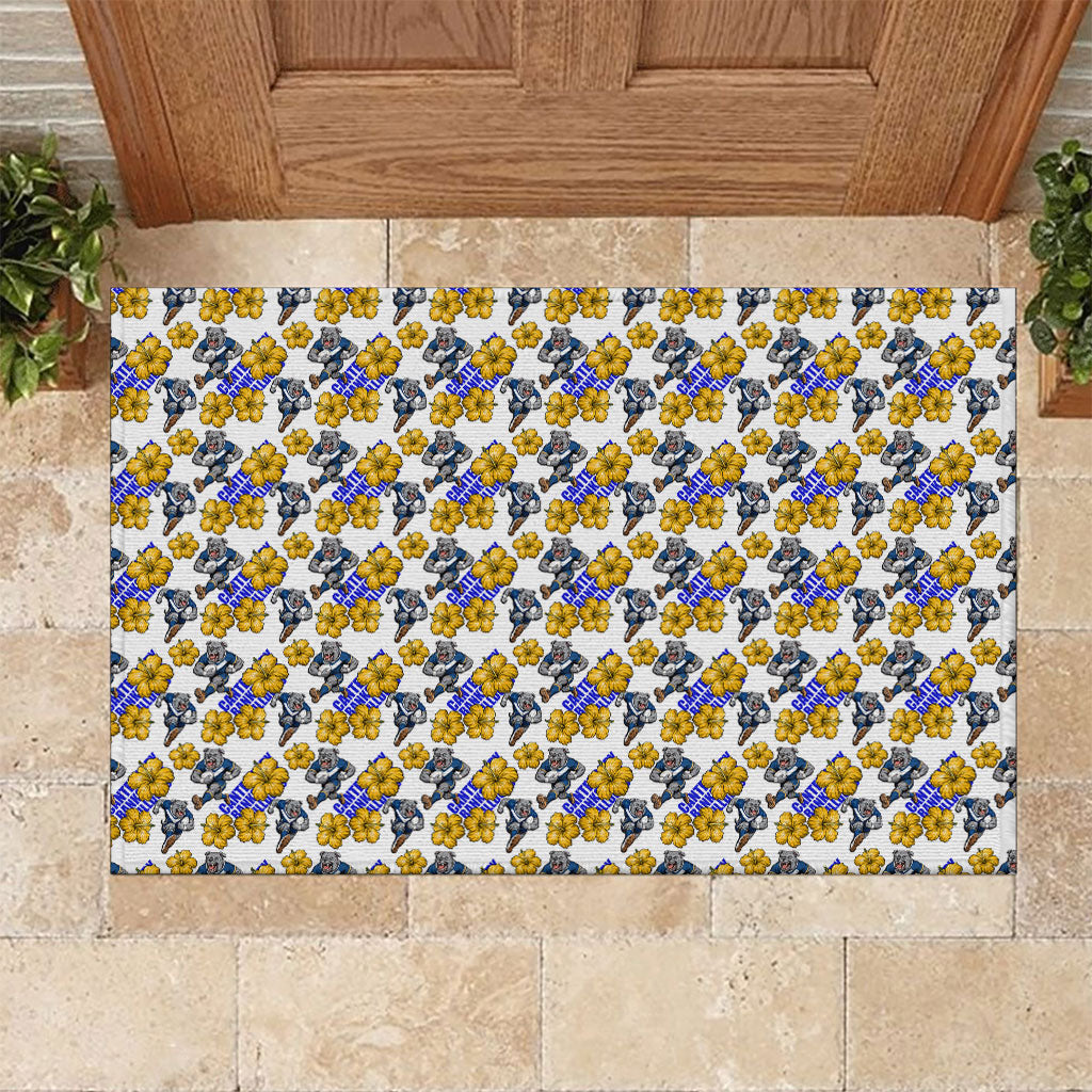 Canterbury-Bankstown Bulldogs Rubber Doormat Tropical Hibiscus Floral Seamless Rugby Mascot